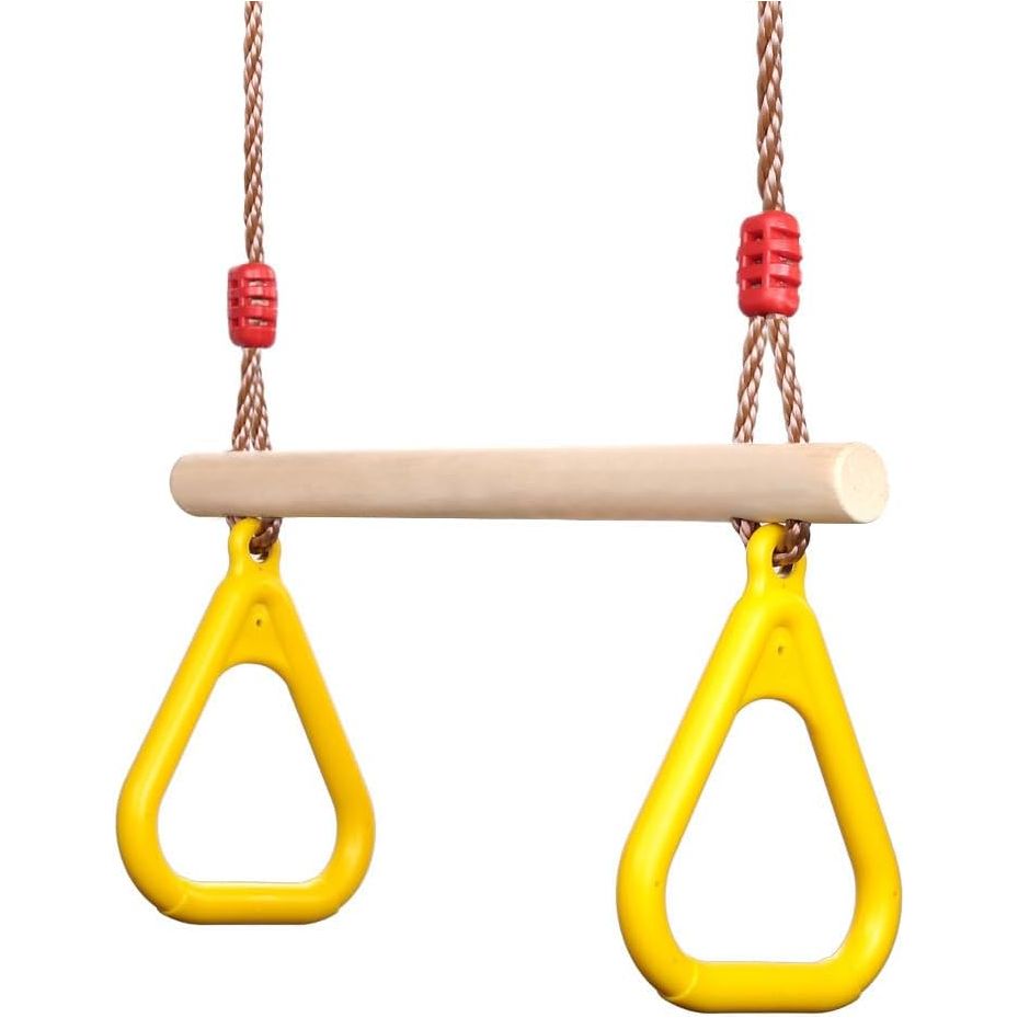 PELLOR Playground Children's Wooden Trapeze Swing Bar with Plastic Gym Rings Swing Set for Indoor & Outdoor Fun - Just Closeouts Canada Inc.