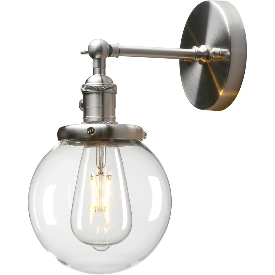 Permo Vintage Industrial Wall Sconce Lighting Fixture with Mini 5.9" Round Clear Glass Globe Hand Blown Shade - Just Closeouts Canada Inc.