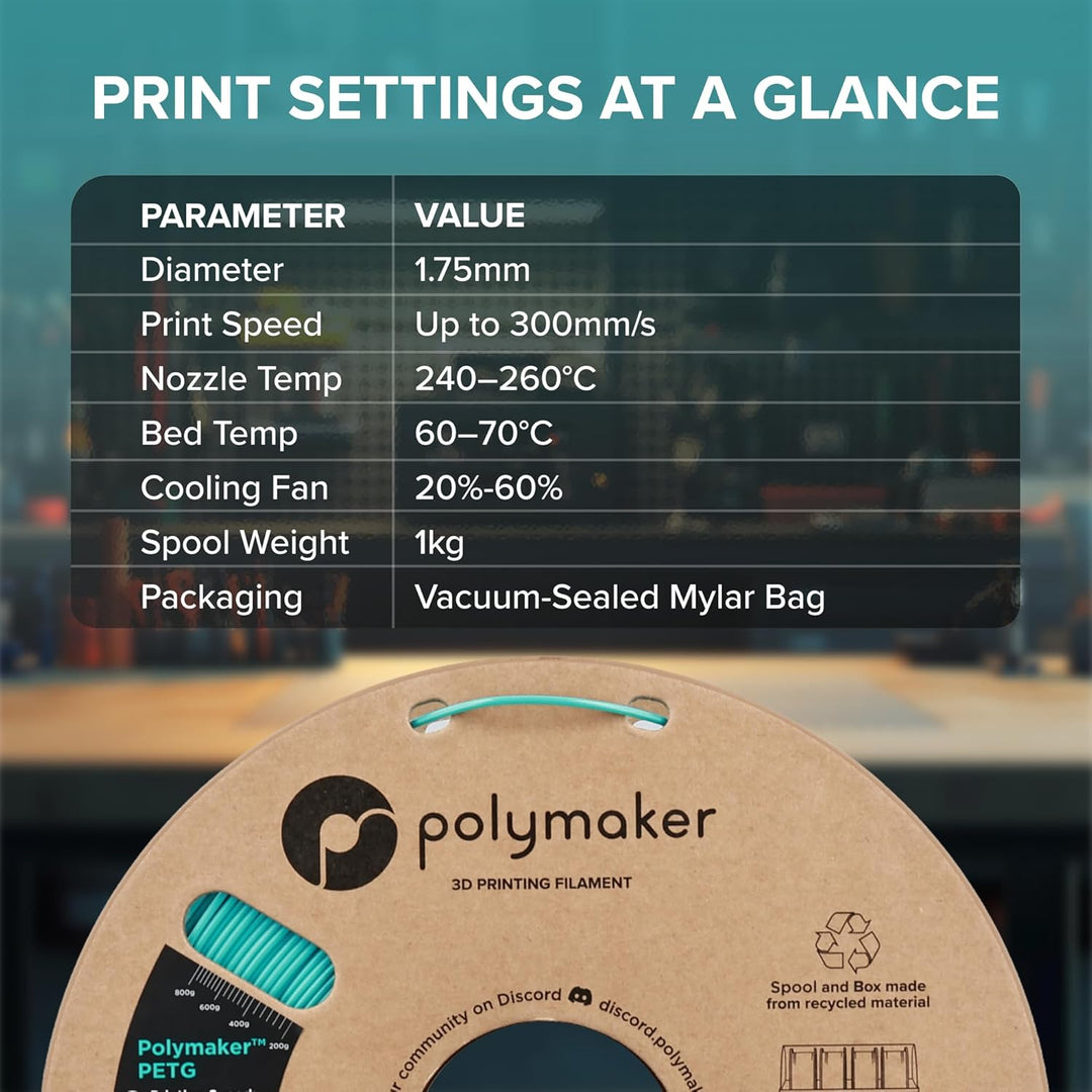PETG Black 3D Printer Filament 1.75mm 1kg, High Speed PETG up to 300mm/s, High Strength New Formula, Excellent Layer Adhesion, Warp Free, Compatible with Most 3D Printers - Just Closeouts Canada Inc.PB01001