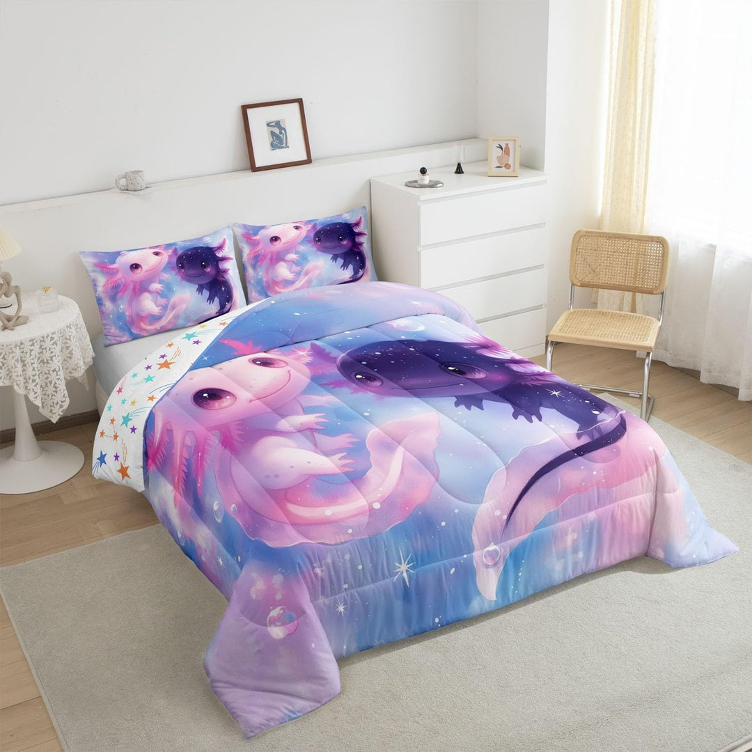 Pink Axolotl Comforter Set Twin Size Kids Girls Kawaii Ocean Sealife Bedding Set for Boys Teens Cute Salamander Comforter Gift for Girls Women Duvet Set Reptile Animal Quilt Set - Just Closeouts Canada Inc.X004M56AMH