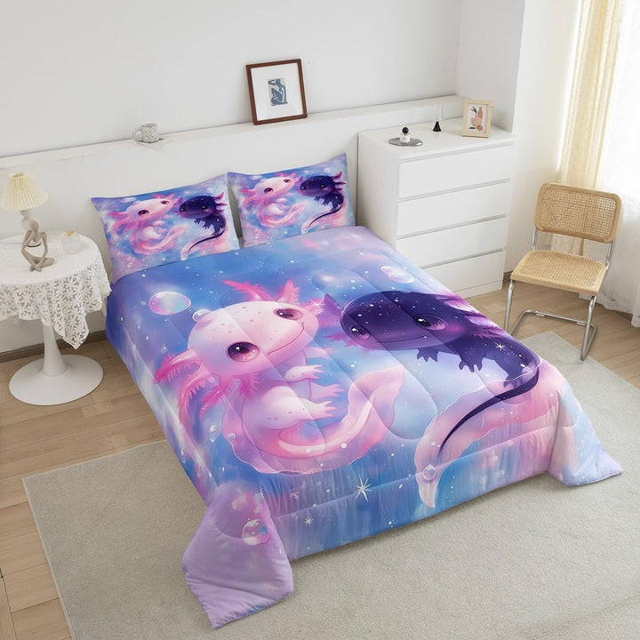 Pink Axolotl Comforter Set Twin Size Kids Girls Kawaii Ocean Sealife Bedding Set for Boys Teens Cute Salamander Comforter Gift for Girls Women Duvet Set Reptile Animal Quilt Set - Just Closeouts Canada Inc.X004M56AMH
