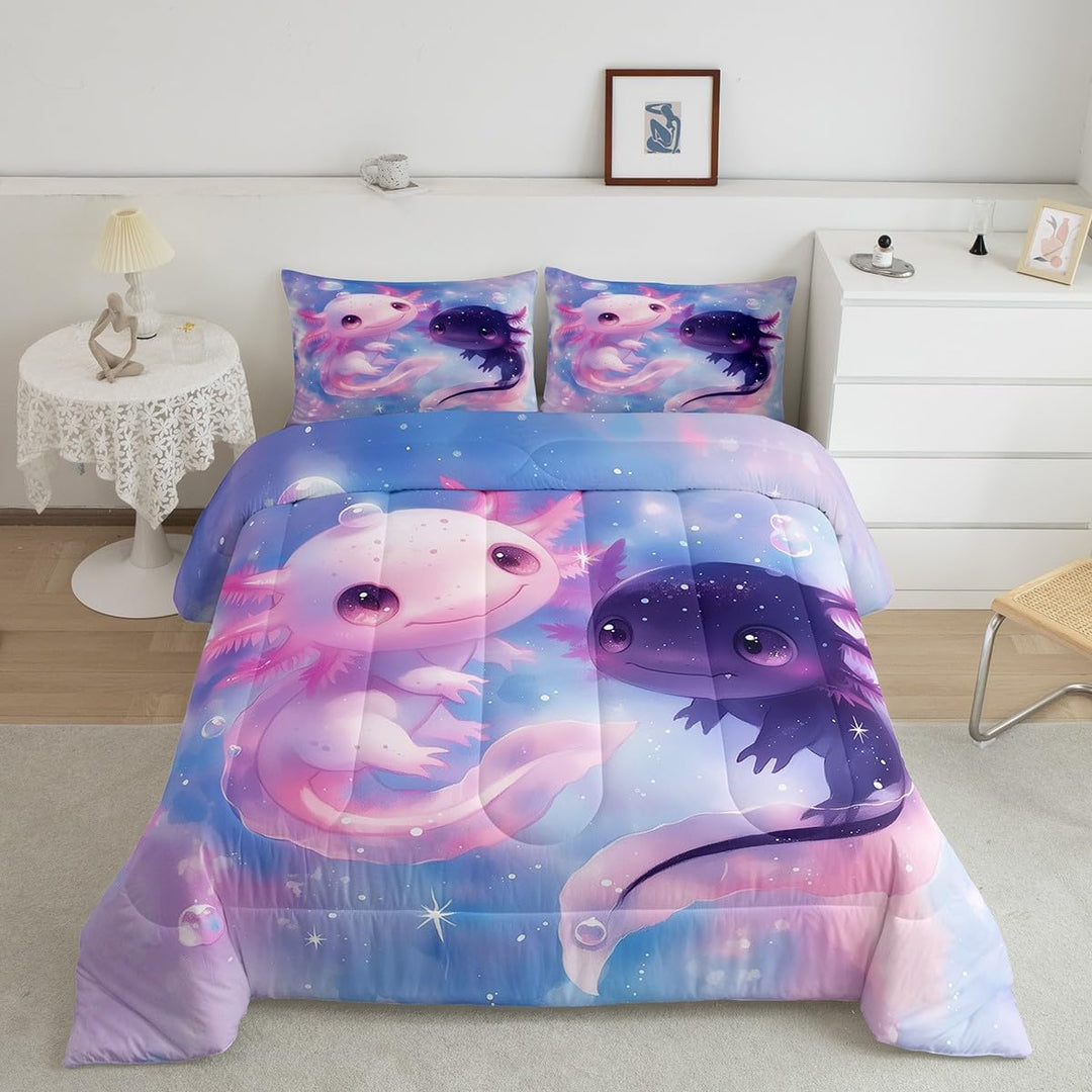 Pink Axolotl Comforter Set Twin Size Kids Girls Kawaii Ocean Sealife Bedding Set for Boys Teens Cute Salamander Comforter Gift for Girls Women Duvet Set Reptile Animal Quilt Set - Just Closeouts Canada Inc.X004M56AMH