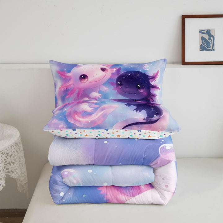 Pink Axolotl Comforter Set Twin Size Kids Girls Kawaii Ocean Sealife Bedding Set for Boys Teens Cute Salamander Comforter Gift for Girls Women Duvet Set Reptile Animal Quilt Set - Just Closeouts Canada Inc.X004M56AMH
