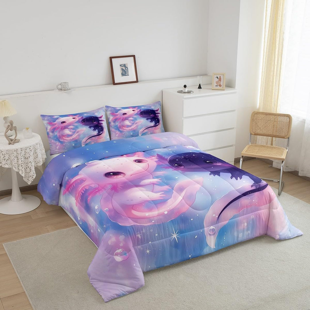 Pink Axolotl Comforter Set Twin Size Kids Girls Kawaii Ocean Sealife Bedding Set for Boys Teens Cute Salamander Comforter Gift for Girls Women Duvet Set Reptile Animal Quilt Set - Just Closeouts Canada Inc.X004M56AMH