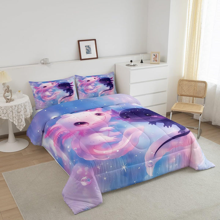 Pink Axolotl Comforter Set Twin Size Kids Girls Kawaii Ocean Sealife Bedding Set for Boys Teens Cute Salamander Comforter Gift for Girls Women Duvet Set Reptile Animal Quilt Set - Just Closeouts Canada Inc.X004M56AMH