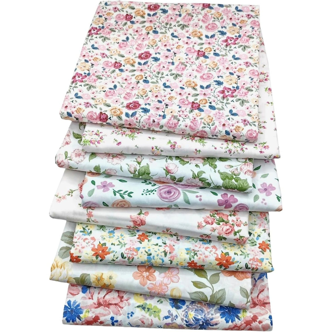 Pink floral fabric bundle of eight squares