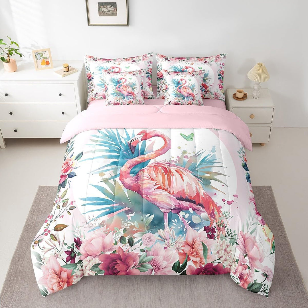 Pink Floral Flamingo Twin 7-Piece Comforter & Sheet Set - Just Closeouts Canada Inc.X004YEBEU9