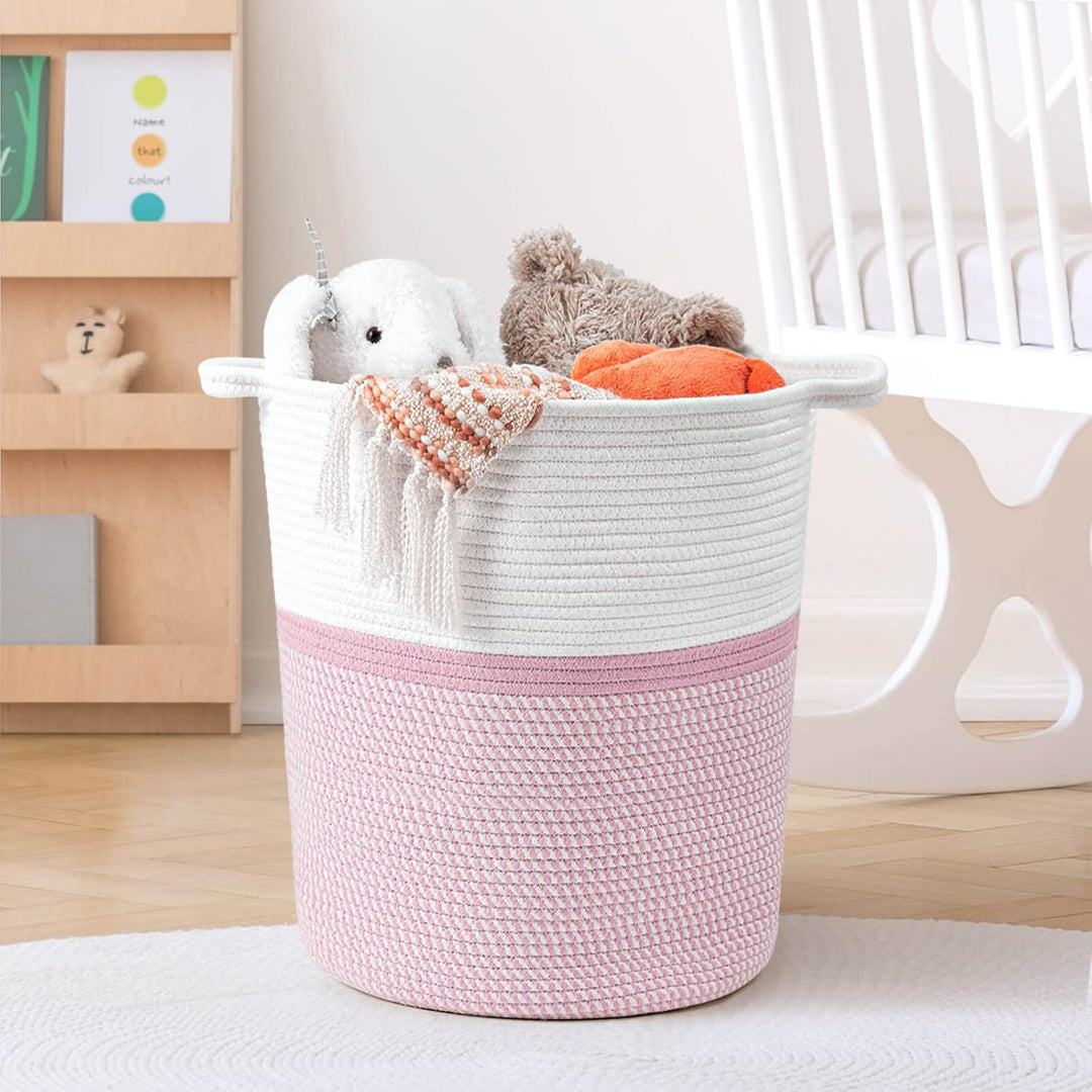 Pink Laundry Storage Basket, Baby Laundry Hamper, Woven Rope Toy Basket for Towel, Pillow, Blanket Storage Basket Nursery Bin, 15.8 X 13.8 X 17.8, Pink - Just Closeouts Canada Inc.