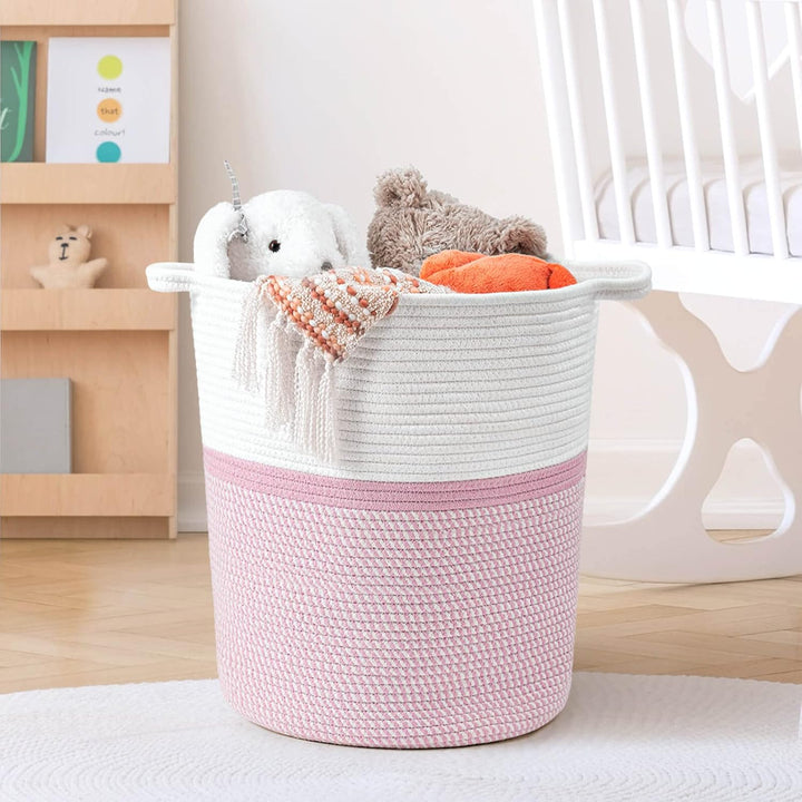 Pink Laundry Storage Basket, Baby Laundry Hamper, Woven Rope Toy Basket for Towel, Pillow, Blanket Storage Basket Nursery Bin, 15.8 X 13.8 X 17.8, Pink - Just Closeouts Canada Inc.