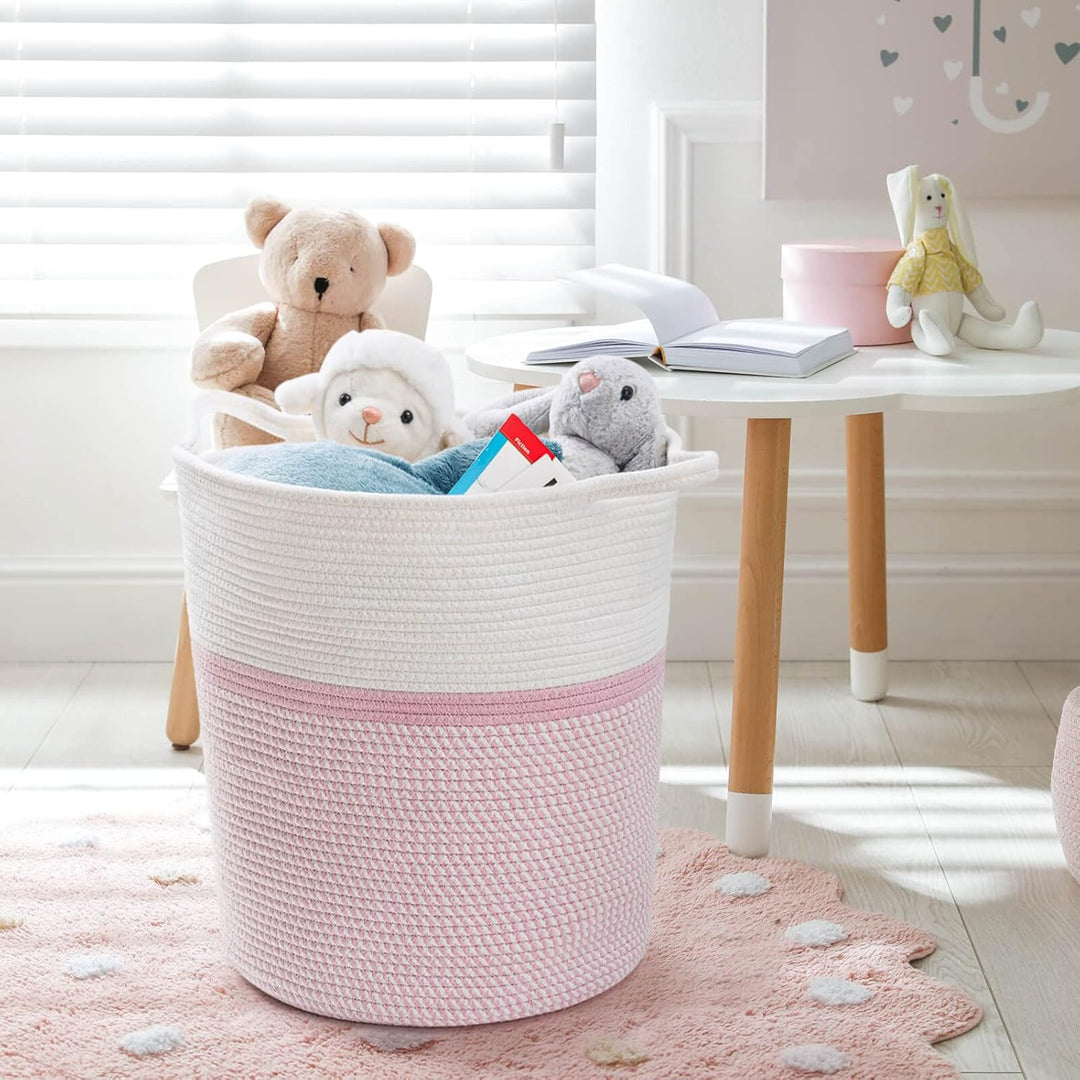 Pink Laundry Storage Basket, Baby Laundry Hamper, Woven Rope Toy Basket for Towel, Pillow, Blanket Storage Basket Nursery Bin, 15.8 X 13.8 X 17.8, Pink - Just Closeouts Canada Inc.