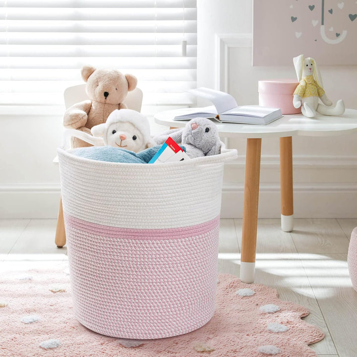 Pink Laundry Storage Basket, Baby Laundry Hamper, Woven Rope Toy Basket for Towel, Pillow, Blanket Storage Basket Nursery Bin, 15.8 X 13.8 X 17.8, Pink - Just Closeouts Canada Inc.