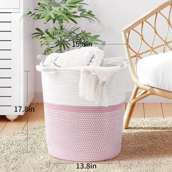 Pink Laundry Storage Basket, Baby Laundry Hamper, Woven Rope Toy Basket for Towel, Pillow, Blanket Storage Basket Nursery Bin, 15.8 X 13.8 X 17.8, Pink - Just Closeouts Canada Inc.