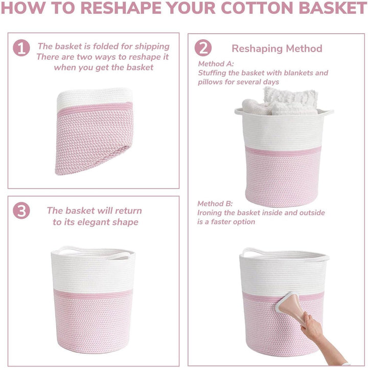 Pink Laundry Storage Basket, Baby Laundry Hamper, Woven Rope Toy Basket for Towel, Pillow, Blanket Storage Basket Nursery Bin, 15.8 X 13.8 X 17.8, Pink - Just Closeouts Canada Inc.