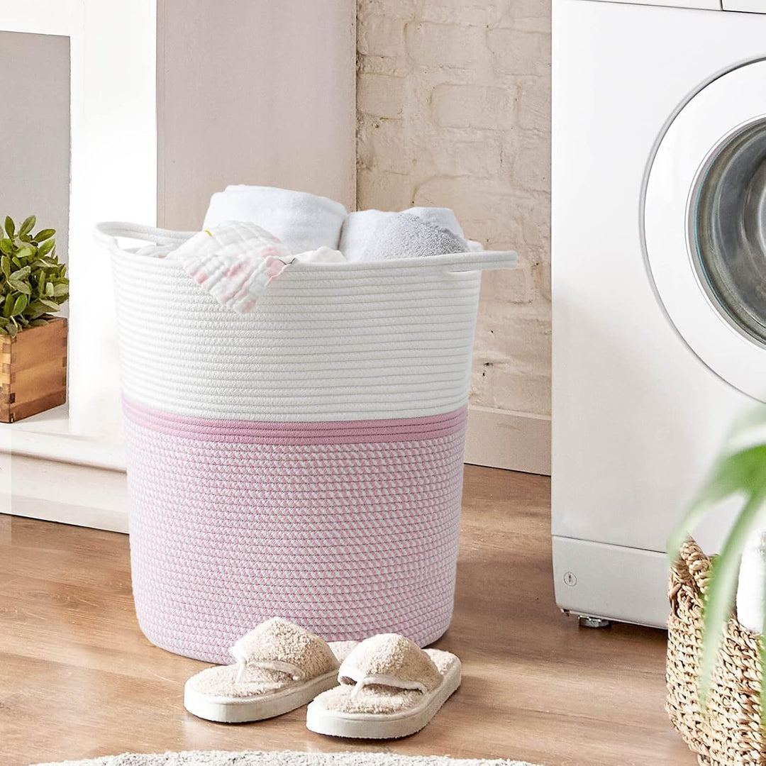 Pink Laundry Storage Basket, Baby Laundry Hamper, Woven Rope Toy Basket for Towel, Pillow, Blanket Storage Basket Nursery Bin, 15.8 X 13.8 X 17.8, Pink - Just Closeouts Canada Inc.