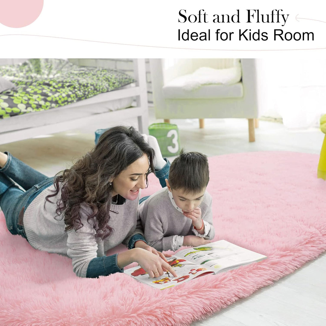Pink Rug Soft Fluffy Oval Rugs Kids Rug for Girls Boys Bedroom Oval Throw Rug for Nursery Reading Room, Shaggy Cute Rugs Bedside School Dorm Home DŽcor, 2.6 x 5.3 Feet - Just Closeouts Canada Inc.X003QMUPO1