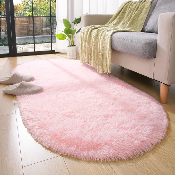 Pink Rug Soft Fluffy Oval Rugs Kids Rug for Girls Boys Bedroom Oval Throw Rug for Nursery Reading Room, Shaggy Cute Rugs Bedside School Dorm Home DŽcor, 2.6 x 5.3 Feet - Just Closeouts Canada Inc.X003QMUPO1