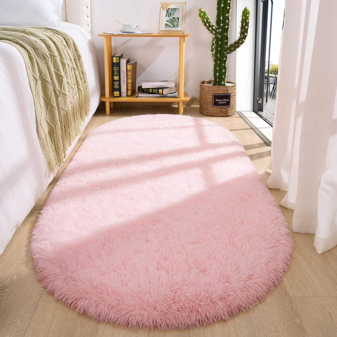 Pink Rug Soft Fluffy Oval Rugs Kids Rug for Girls Boys Bedroom Oval Throw Rug for Nursery Reading Room, Shaggy Cute Rugs Bedside School Dorm Home DŽcor, 2.6 x 5.3 Feet - Just Closeouts Canada Inc.X003QMUPO1