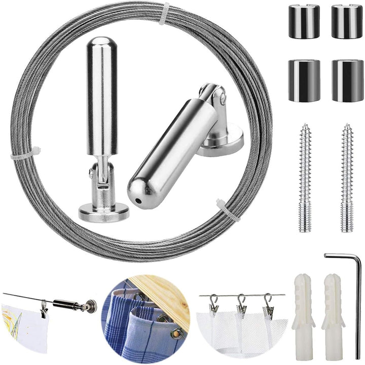 Pinowu Wall Mount Curtain Wire Rod Set for Art Display - Stainless Steel Photo Hanging Wire Clothesline Wire Window Curtain Tension Wire Multi - Purpose Crafts Organizer (5 Meter) - Just Closeouts Canada Inc.