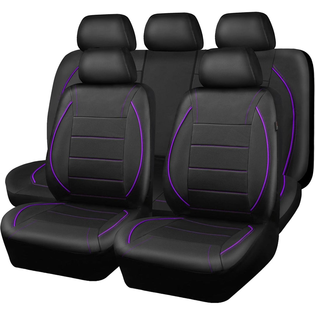 Piping PU Leather Car Seat Cover,Inside Zipper Design and Reserved Opening Holes Airbag Compatible,Universal FIT for Car, SUVs,Van,Trucks,Full Set, Black & Purple - Just Closeouts Canada Inc.