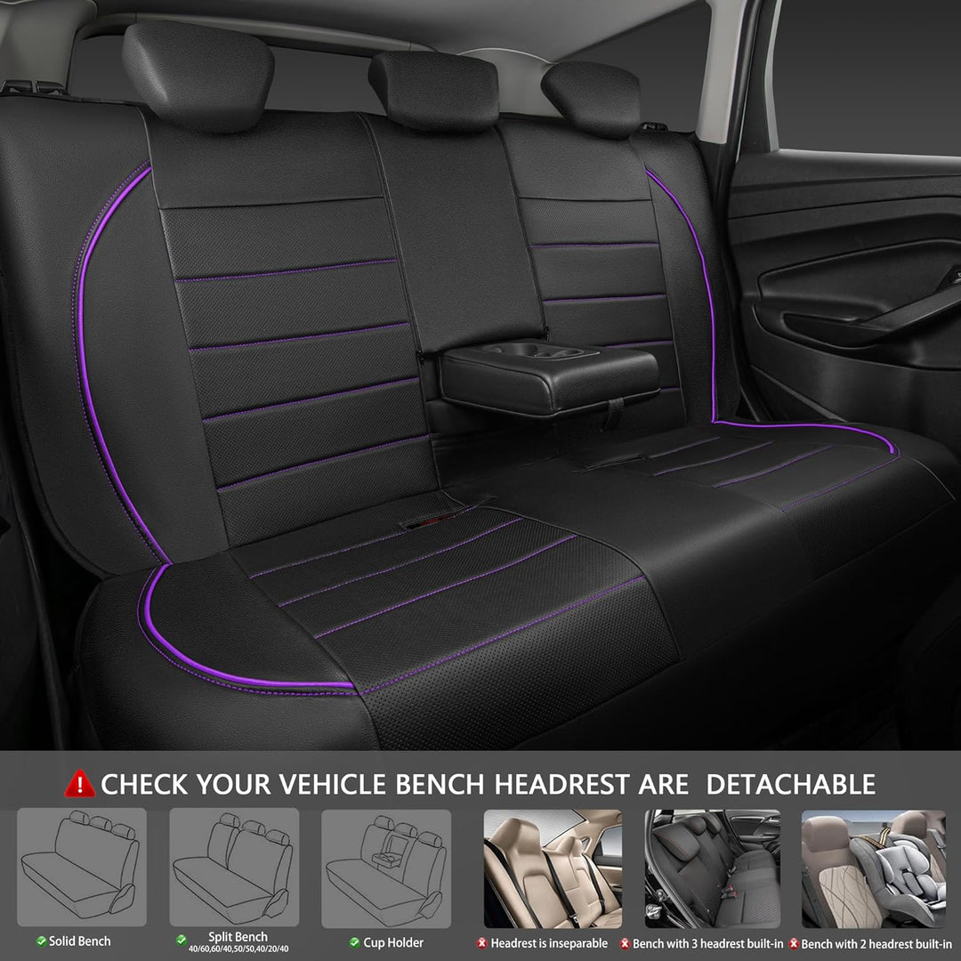 Piping PU Leather Car Seat Cover,Inside Zipper Design and Reserved Opening Holes Airbag Compatible,Universal FIT for Car, SUVs,Van,Trucks,Full Set, Black & Purple - Just Closeouts Canada Inc.