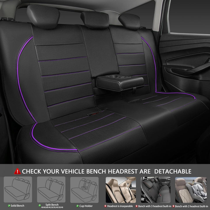 Piping PU Leather Car Seat Cover,Inside Zipper Design and Reserved Opening Holes Airbag Compatible,Universal FIT for Car, SUVs,Van,Trucks,Full Set, Black & Purple - Just Closeouts Canada Inc.