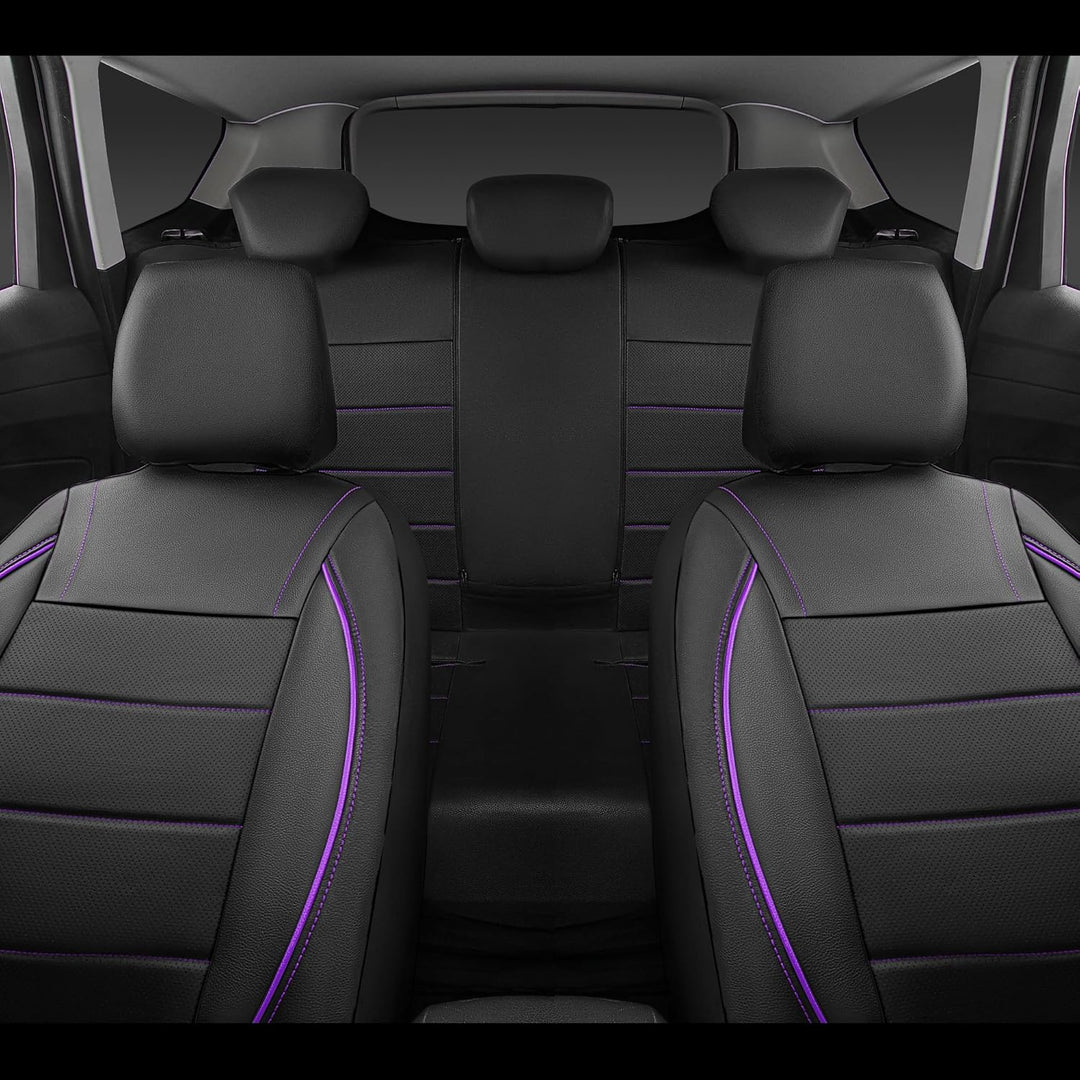 Piping PU Leather Car Seat Cover,Inside Zipper Design and Reserved Opening Holes Airbag Compatible,Universal FIT for Car, SUVs,Van,Trucks,Full Set, Black & Purple - Just Closeouts Canada Inc.