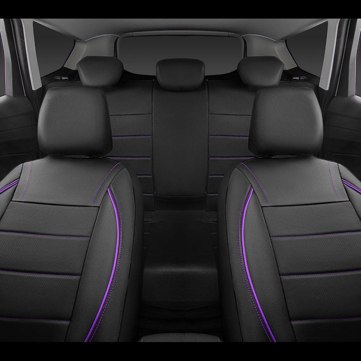 Piping PU Leather Car Seat Cover,Inside Zipper Design and Reserved Opening Holes Airbag Compatible,Universal FIT for Car, SUVs,Van,Trucks,Full Set, Black & Purple - Just Closeouts Canada Inc.
