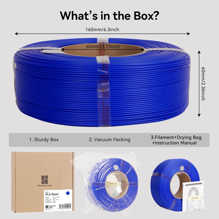 PLA Basic Refill Filament Compatible with Bambu Lab A1/A1 Mini/X1/P1 Series 3D Printers,1.75mm 1KG Spoolless(2.2lbs) 3D Printer Refilament Dimensional Accuracy +/ - 0.03mm - Blue (10601) - Just Closeouts Canada Inc.