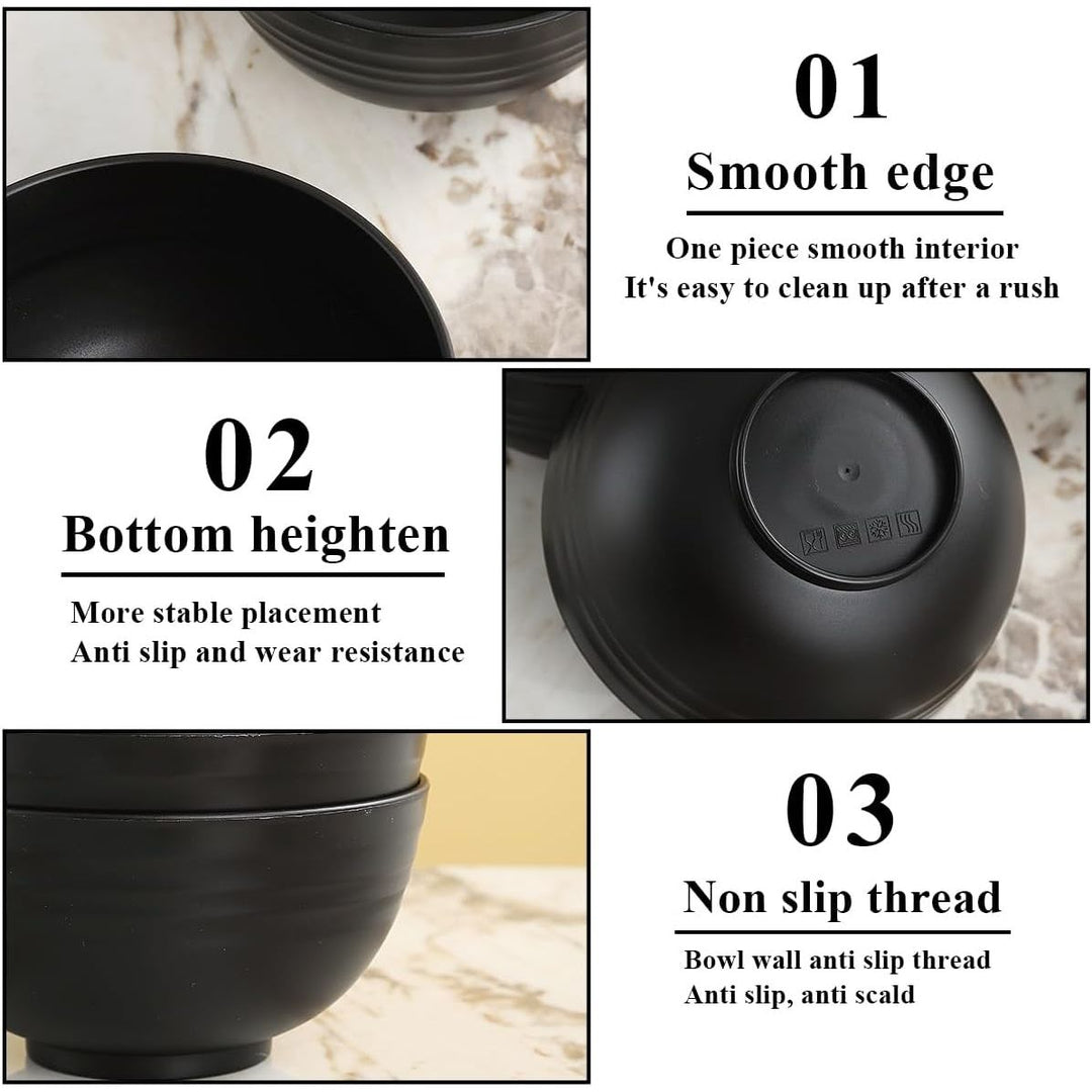 Plastic Bowls Set of 12 Pieces, Black reusable and Sturdy Unbreakable Bowl for Soup, Noodle, Pasta, Popcorn, Microwave Safe Dishwasher Safe - Just Closeouts Canada Inc.