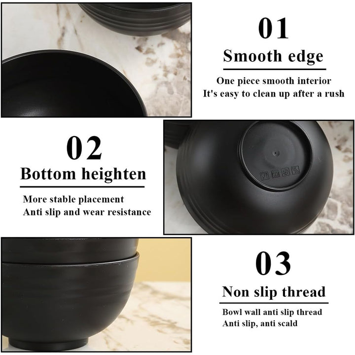 Plastic Bowls Set of 12 Pieces, Black reusable and Sturdy Unbreakable Bowl for Soup, Noodle, Pasta, Popcorn, Microwave Safe Dishwasher Safe - Just Closeouts Canada Inc.
