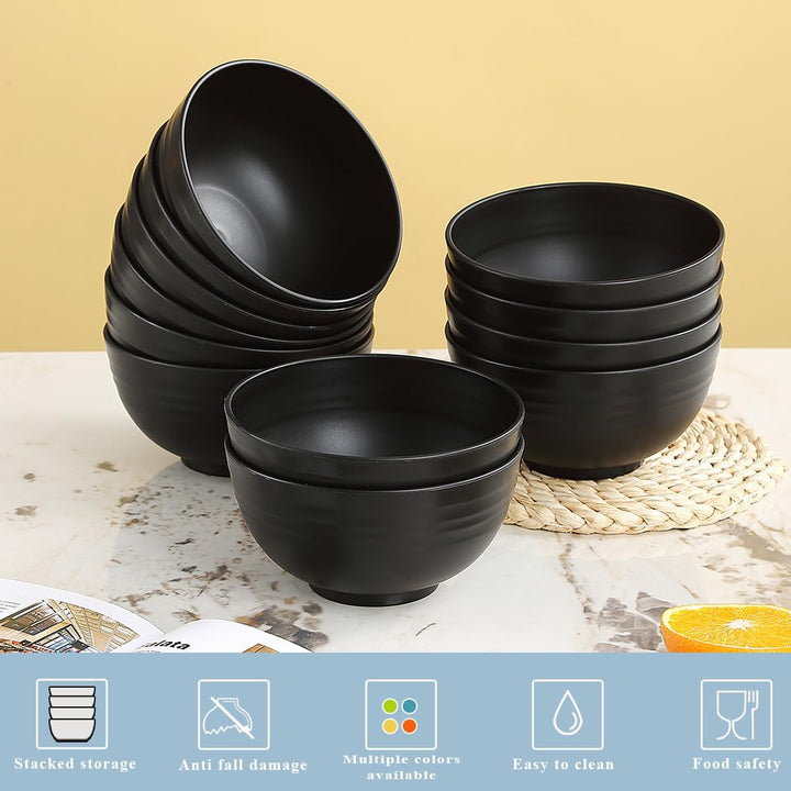 Plastic Bowls Set of 12 Pieces, Black reusable and Sturdy Unbreakable Bowl for Soup, Noodle, Pasta, Popcorn, Microwave Safe Dishwasher Safe - Just Closeouts Canada Inc.