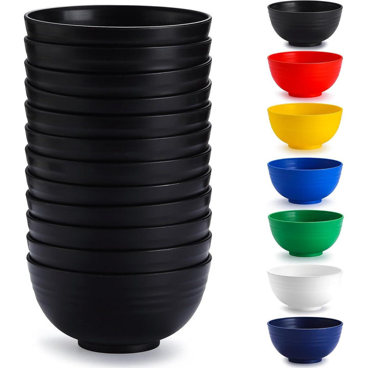 Plastic Bowls Set of 12 Pieces, Black reusable and Sturdy Unbreakable Bowl for Soup, Noodle, Pasta, Popcorn, Microwave Safe Dishwasher Safe - Just Closeouts Canada Inc.