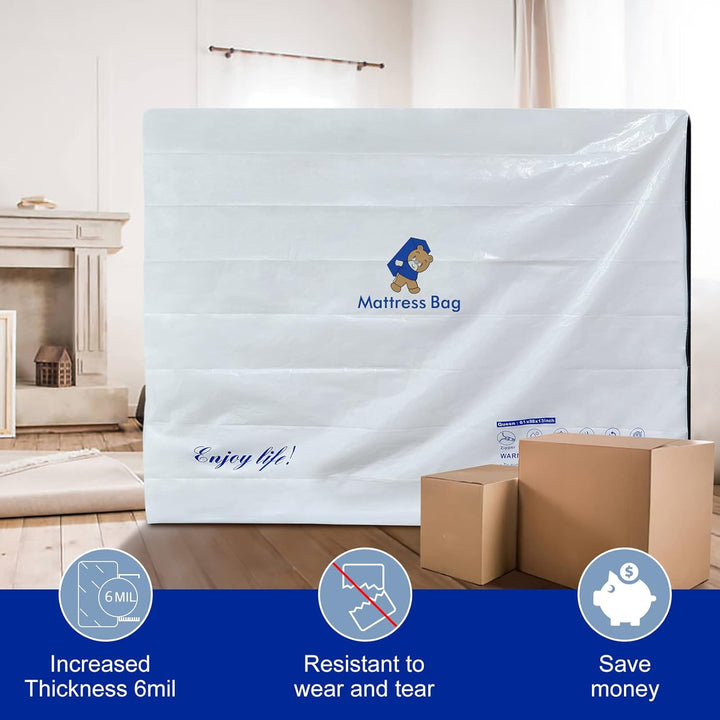 Plastic Mattress Bag for Moving Storage, 6 Mil Waterproof Zippered Mattress Cover, Mattress Protector for Moving Supplies - King Size - Just Closeouts Canada Inc.