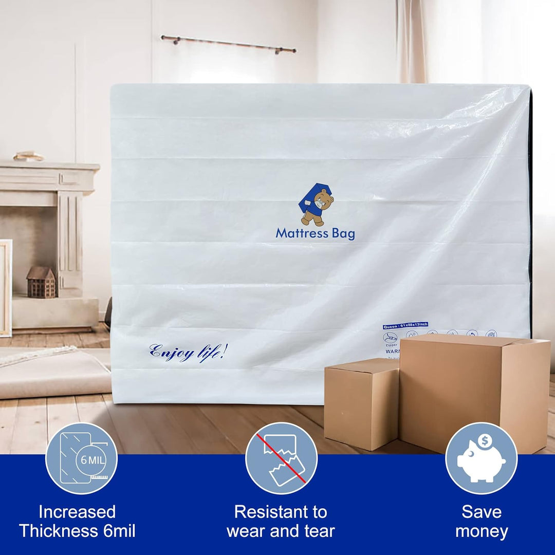 Plastic Mattress Bag for Moving Storage, 6 Mil Waterproof Zippered Mattress Cover, Mattress Protector for Moving Supplies - Queen Size - Just Closeouts Canada Inc.
