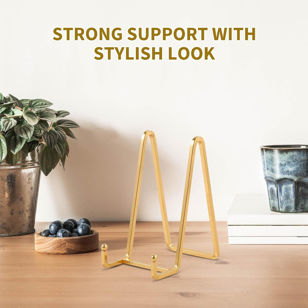 Plate Holder Easel Display Stand - 6 inch Metal Plate Stands for Display - Tabletop Picture Stand - Gold Iron Easels for Display Pictures | Photo Frames | Book | Decorative Plates | Plaque - 4 Pack, Gold - Just Closeouts Canada Inc.X003A3D7UP