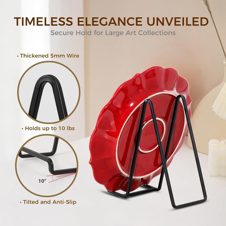 Plate Holder Easel Display Stand - 8 inch Metal Plate Stands for Display - Tabletop Picture Stand - Black Iron Easels for Display Pictures | Photo Frames | Book | Decorative Plates | Plaque - 2 Pack - Just Closeouts Canada Inc.