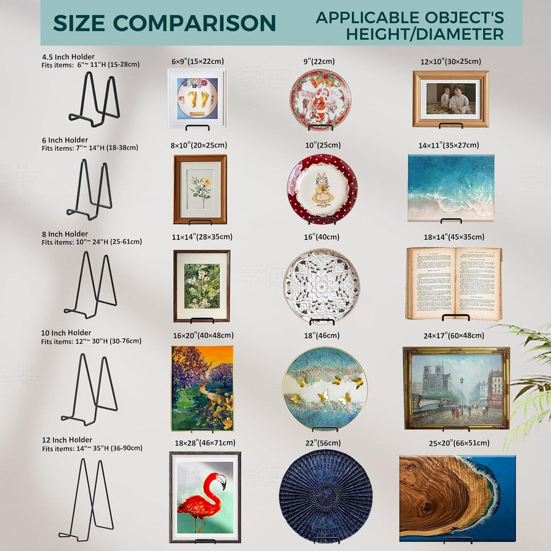 Plate Holder Easel Display Stand - 8 inch Metal Plate Stands for Display - Tabletop Picture Stand - Black Iron Easels for Display Pictures | Photo Frames | Book | Decorative Plates | Plaque - 2 Pack - Just Closeouts Canada Inc.