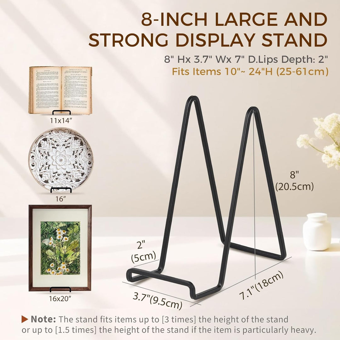 Plate Holder Easel Display Stand - 8 inch Metal Plate Stands for Display - Tabletop Picture Stand - Black Iron Easels for Display Pictures | Photo Frames | Book | Decorative Plates | Plaque - 2 Pack - Just Closeouts Canada Inc.