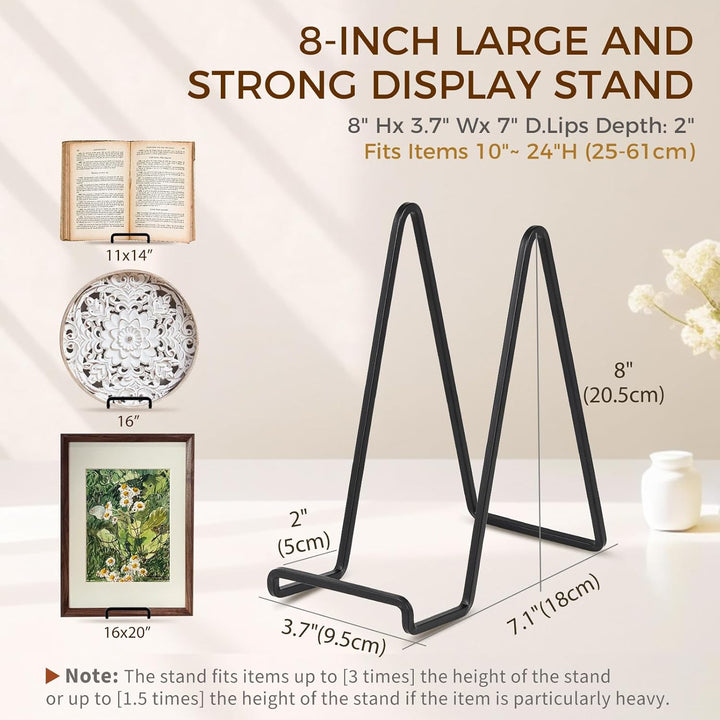 Plate Holder Easel Display Stand - 8 inch Metal Plate Stands for Display - Tabletop Picture Stand - Black Iron Easels for Display Pictures | Photo Frames | Book | Decorative Plates | Plaque - 2 Pack - Just Closeouts Canada Inc.