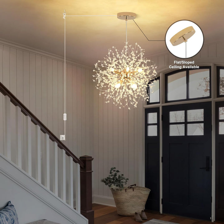 Plug in Modern Crystal Chandeliers Ceiling Lights, 8 - Light Plug in Pendant Light Hanging Lights That Plug in Dining Room Light Fixtures,Chrome Sputnik Fireworks Chandelier for Kitchen Bedroom Entryway - Just Closeouts Canada Inc.