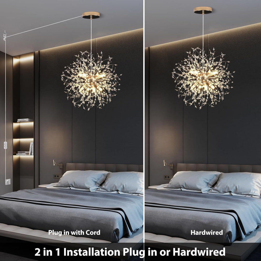 Plug in Modern Crystal Chandeliers Ceiling Lights, 8 - Light Plug in Pendant Light Hanging Lights That Plug in Dining Room Light Fixtures,Chrome Sputnik Fireworks Chandelier for Kitchen Bedroom Entryway - Just Closeouts Canada Inc.
