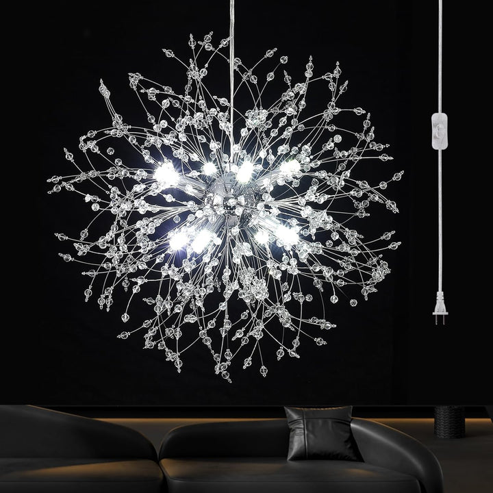 Plug in Modern Crystal Chandeliers Ceiling Lights, 8 - Light Plug in Pendant Light Hanging Lights That Plug in Dining Room Light Fixtures,Chrome Sputnik Fireworks Chandelier for Kitchen Bedroom Entryway - Just Closeouts Canada Inc.