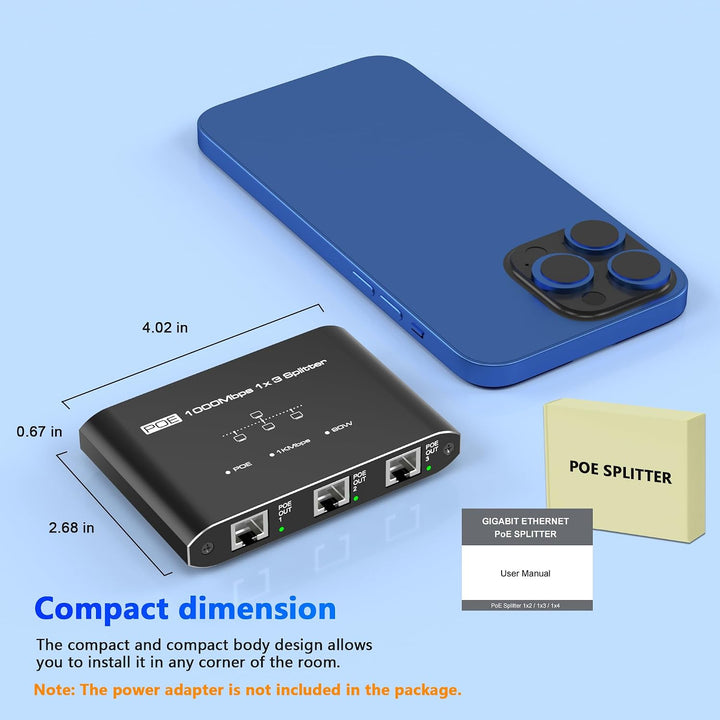 PoE Switch 1 in 3 Out, Gigabit 3 Port PoE Splitter, IEEE 802.3at/af Compliant, 30W per Port Power Over Ethernet Hub for IP Cameras/Access Points/VoIP Phones (328 Ft), Network Hub for Cat5e/6/7/8 Cable - Just Closeouts Canada Inc.X004QUF001
