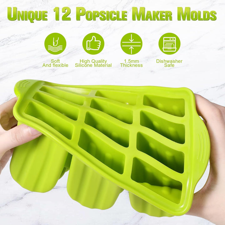 Popsicle Molds 12 Pieces Silicone Ice Pop Molds BPA Free Reusable Popsicle Mold Easy Release Ice Pop Maker with 50 Pcs Sticks Cleaning Brush and Funnel - Just Closeouts Canada Inc.