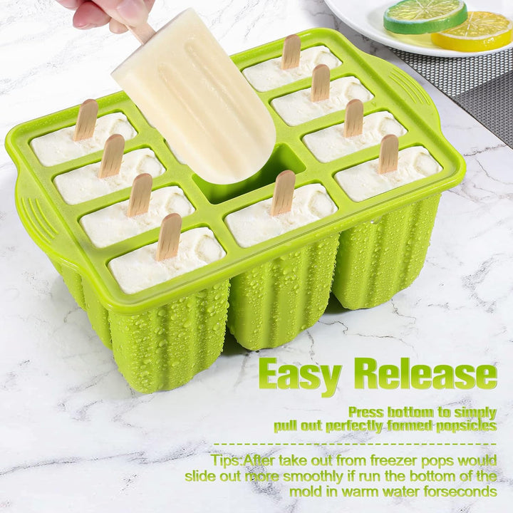 Popsicle Molds 12 Pieces Silicone Ice Pop Molds BPA Free Reusable Popsicle Mold Easy Release Ice Pop Maker with 50 Pcs Sticks Cleaning Brush and Funnel - Just Closeouts Canada Inc.