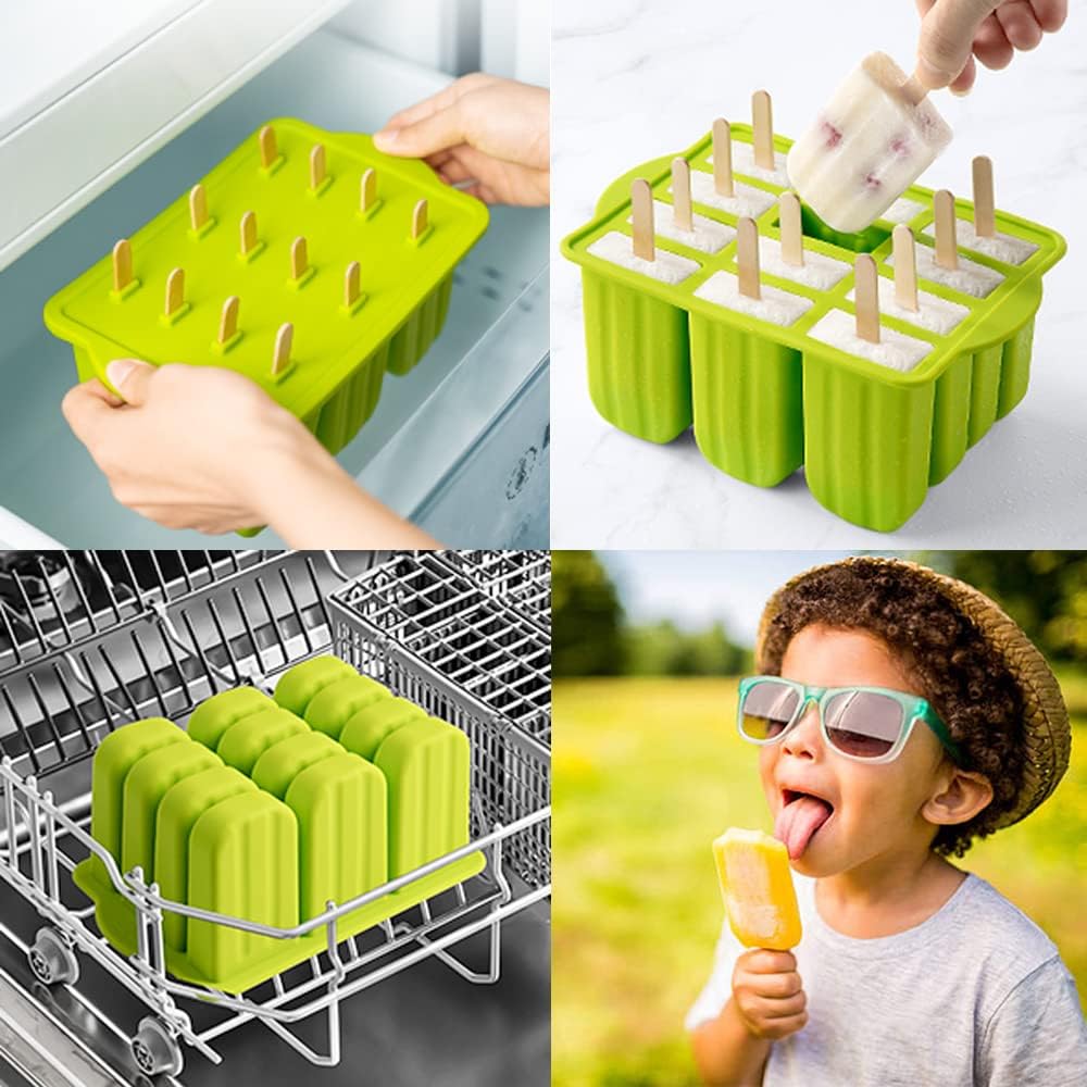 Popsicle Molds 12 Pieces Silicone Ice Pop Molds BPA Free Reusable Popsicle Mold Easy Release Ice Pop Maker with 50 Pcs Sticks Cleaning Brush and Funnel - Just Closeouts Canada Inc.
