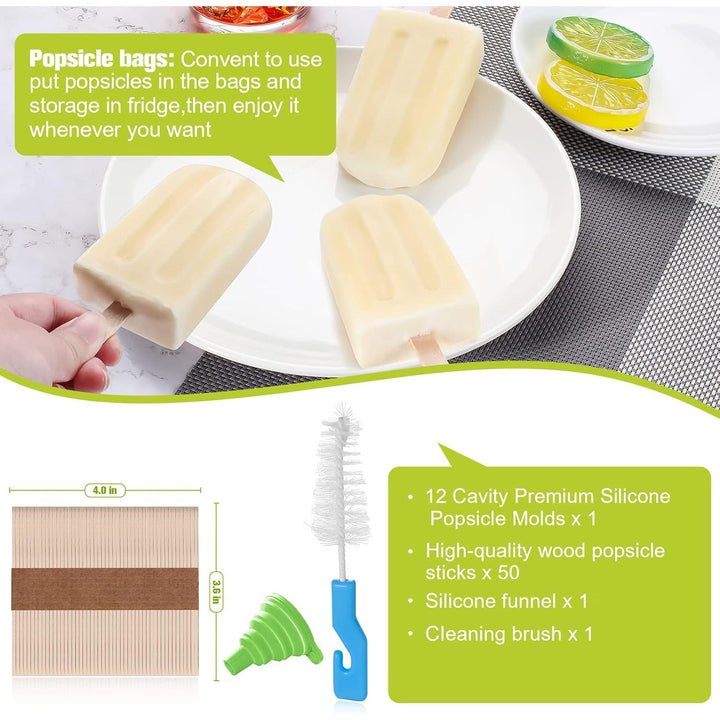 Popsicle Molds 12 Pieces Silicone Ice Pop Molds BPA Free Reusable Popsicle Mold Easy Release Ice Pop Maker with 50 Pcs Sticks Cleaning Brush and Funnel - Just Closeouts Canada Inc.