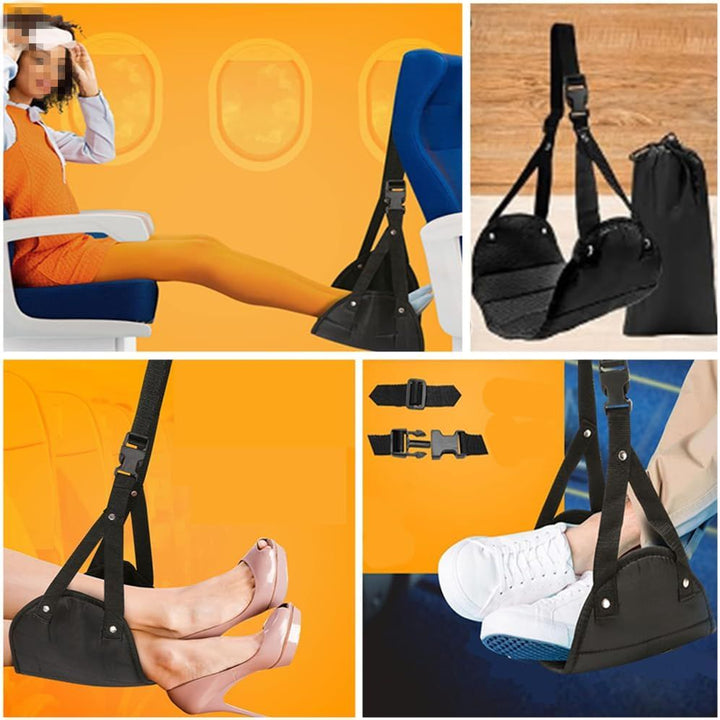 Portable Airplane Footrest - Adjustable Height Travel Foot Hammock for Office, Home (Black) - Just Closeouts Canada Inc.