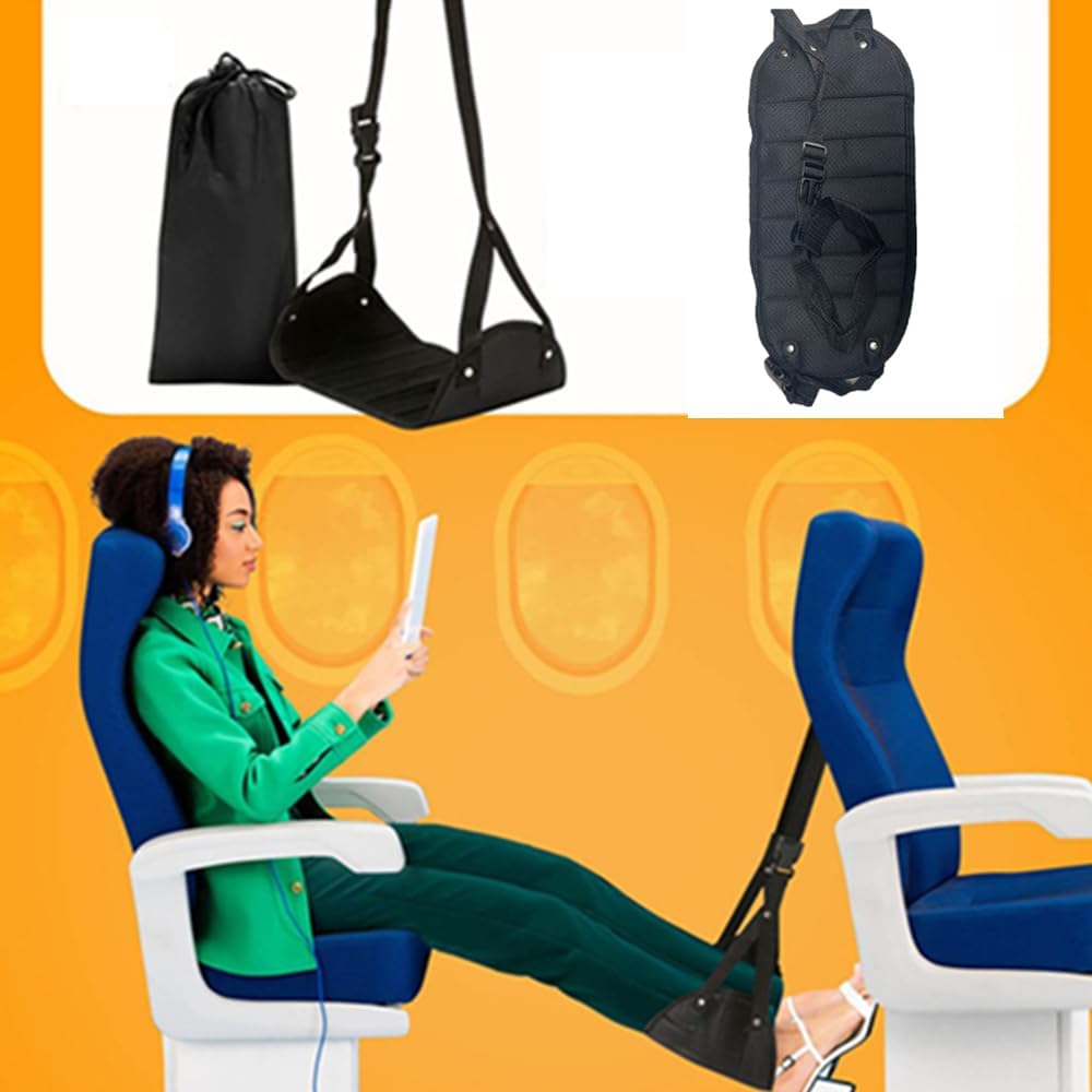 Portable Airplane Footrest - Adjustable Height Travel Foot Hammock for Office, Home (Black) - Just Closeouts Canada Inc.