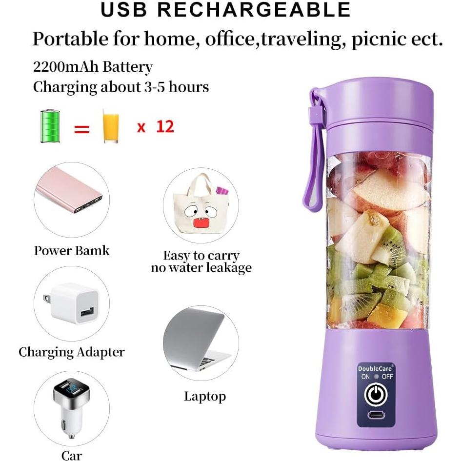 Portable Blender Cup, Electric USB Juicer Blender, 380ml, Light purple - Just Closeouts Canada Inc.